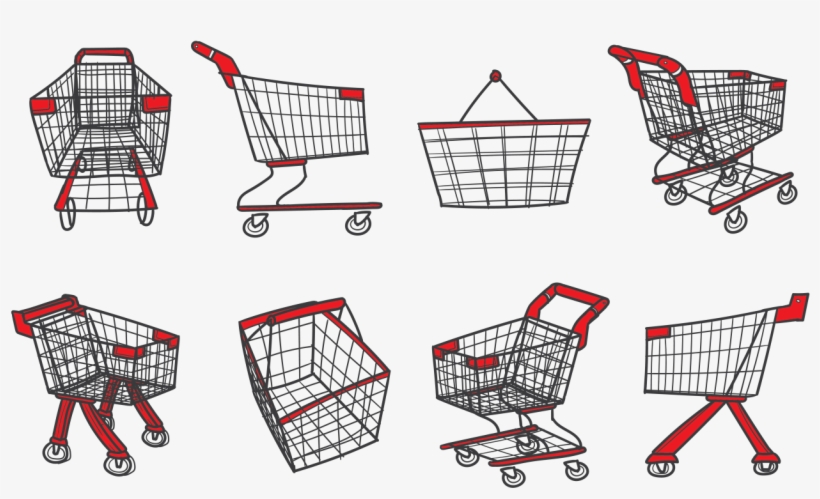 Supermarket Cart Icons Vector - Grocery Basket Hand Illustration, transparent png