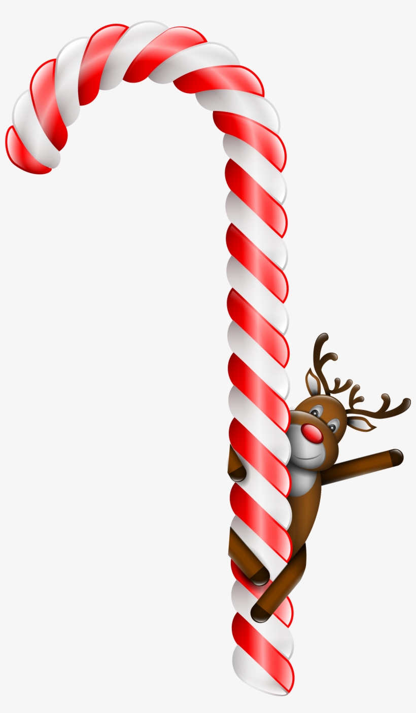 Transparent Large Christmas Candy Cane With Deer Png - Ren Auf Zuckerstange Postkarte, transparent png