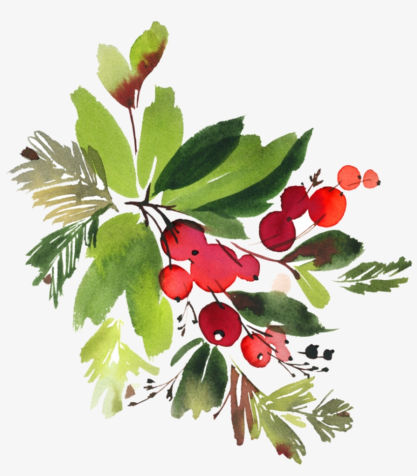 Snowman Watercolor Flowers Png - Christmas Berry Watercolor, transparent png