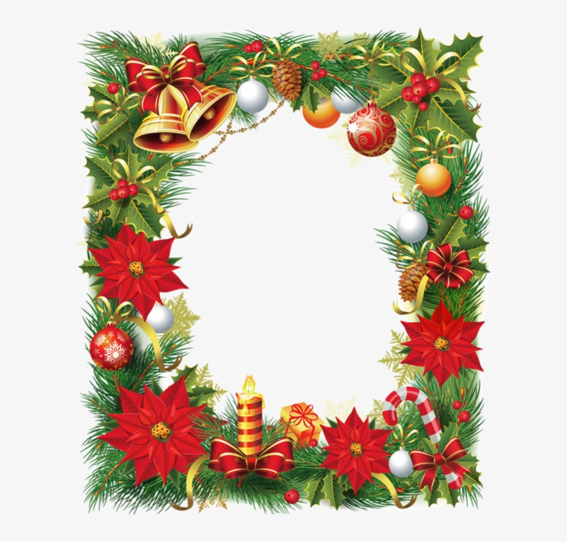 Transparent Christmas Photo Frame With Poinsettia - Transparent Christmas Card Border, transparent png