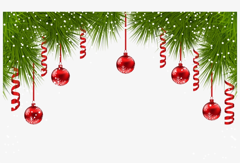 Christmas Pine Decor With Red Ornaments Png Clip Art - Christmas Graphics, transparent png