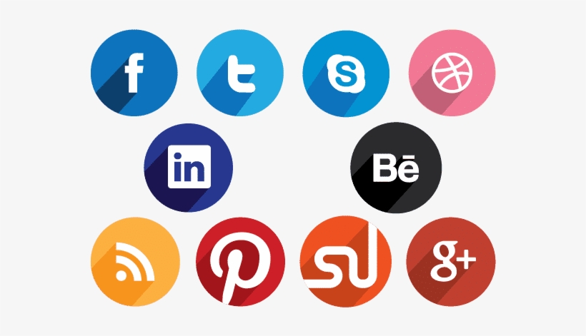 Flat Round Social Media Icons - Social Media Icon Flat Design, transparent png