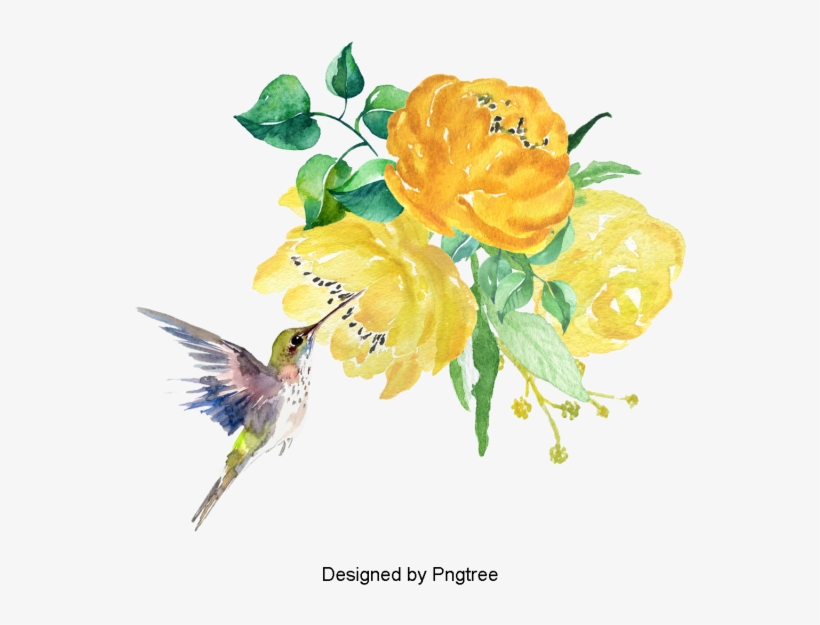 Hand Painted Flowers And Birds Design, Hand Painted, - Psd, transparent png