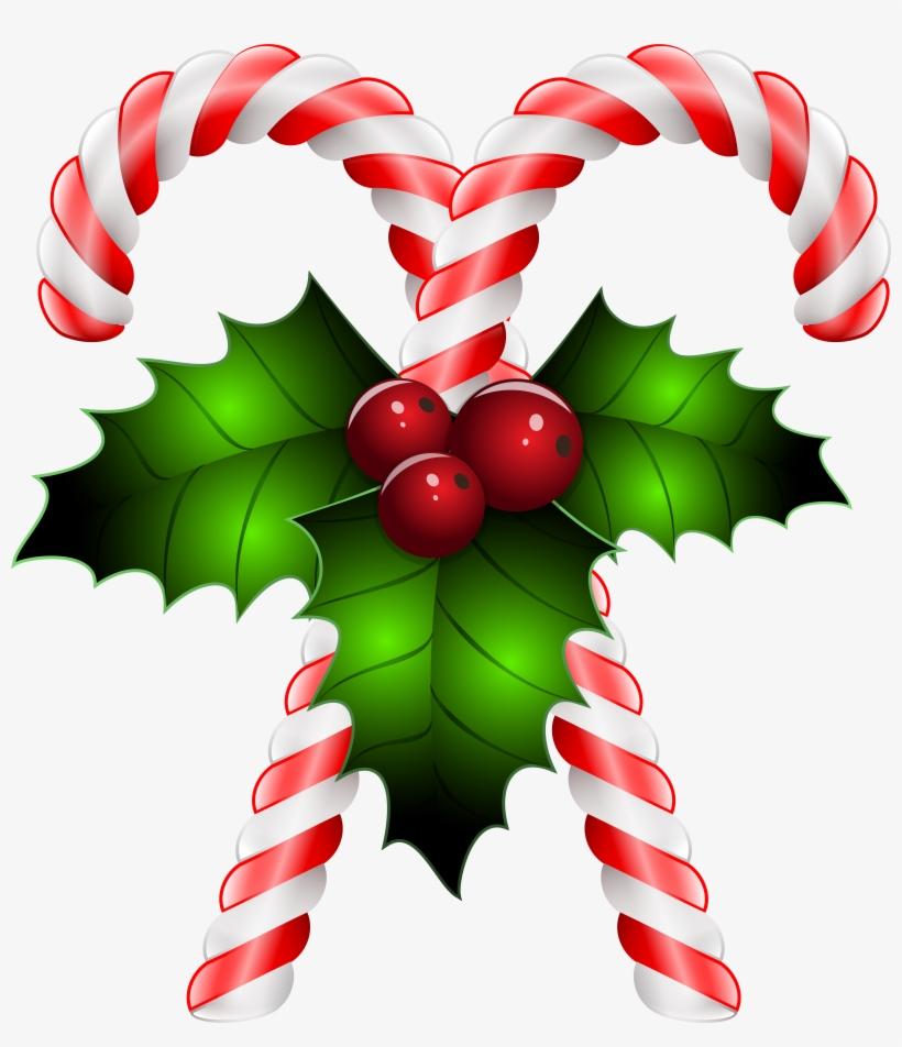 Candy Canes With Holly Transparent Png Clip Art Image - Candy Canes And Holly, transparent png