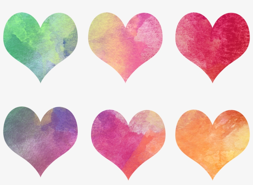 Hearts Colorful Watercolor Valentine Pink - Hearts Watercolor Png, transparent png