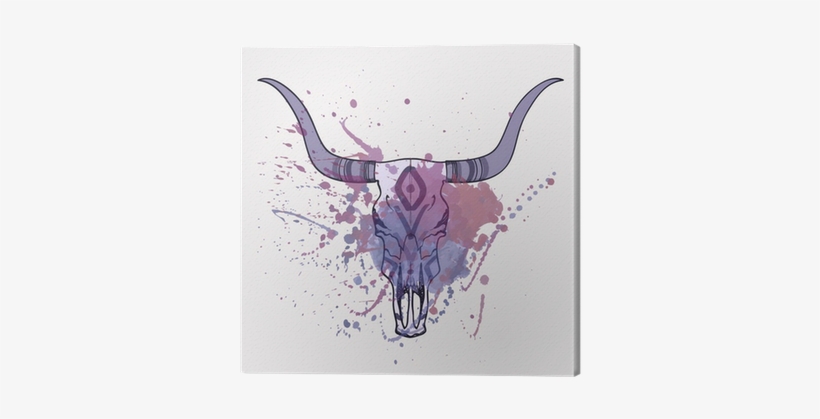 Vector Illustration Of Bull Skull With Watercolor Splash - Purple Headdress Oval Ornament, transparent png
