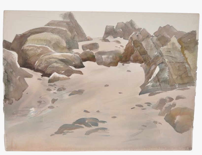 Art Riley Rocky Coast Landscape Watercolor Study C - 1950s, transparent png