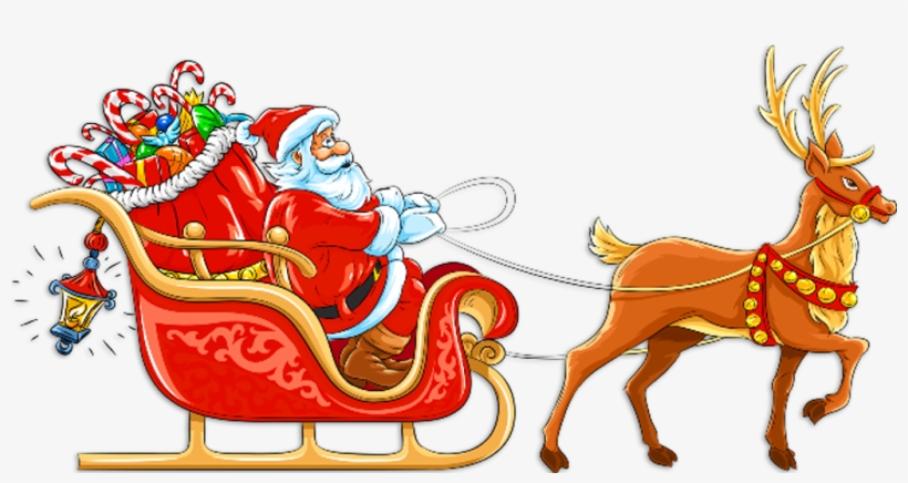 Transparent Santa With Sleigh And Deer Clipart - Santa Claus With Sleigh, transparent png