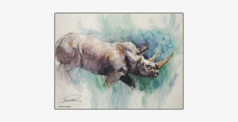 Watercolor White Rhino Print - Watercolor Painting, transparent png