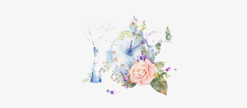 Watercolor Flower Png Clipart - Water Color Clock Clipart, transparent png