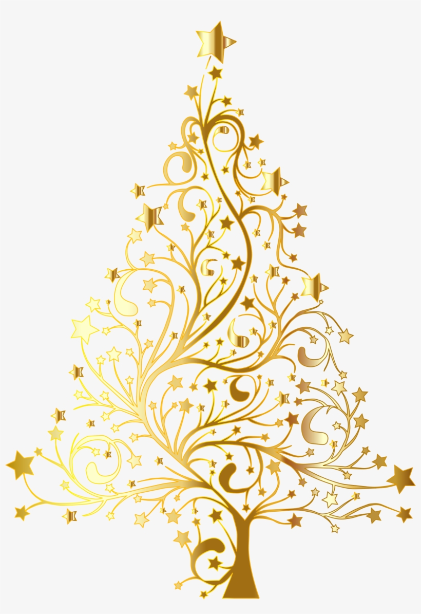 Starry Christmas Tree Gold No Background - Gold Christmas Tree Vector, transparent png