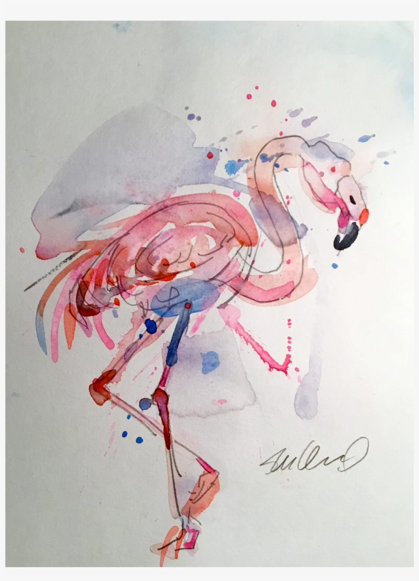 Pink Flamingo Splash Watercolor - Watercolor Painting, transparent png
