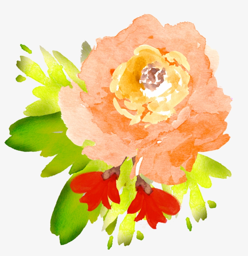 Clip Art Royalty Free Library Free Floral Elements - Transparent Flowers Watercolor Orange, transparent png
