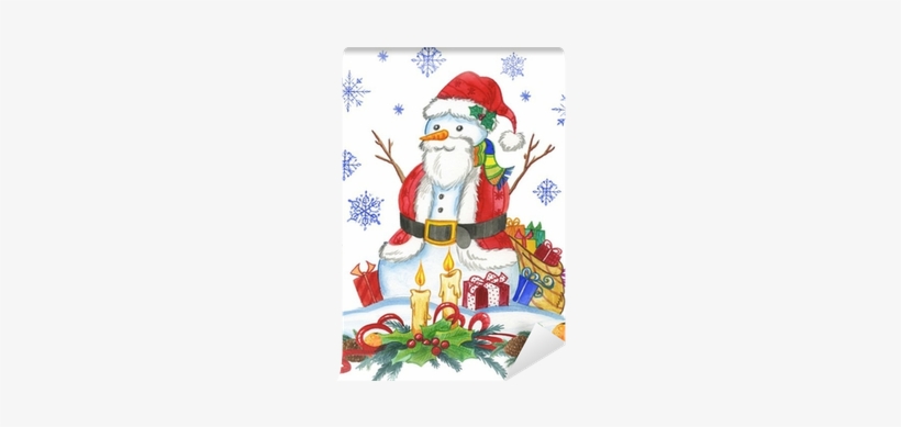 Snow Man In Santa Claus Dresses, Watercolor Wall Mural - Santa Claus, transparent png