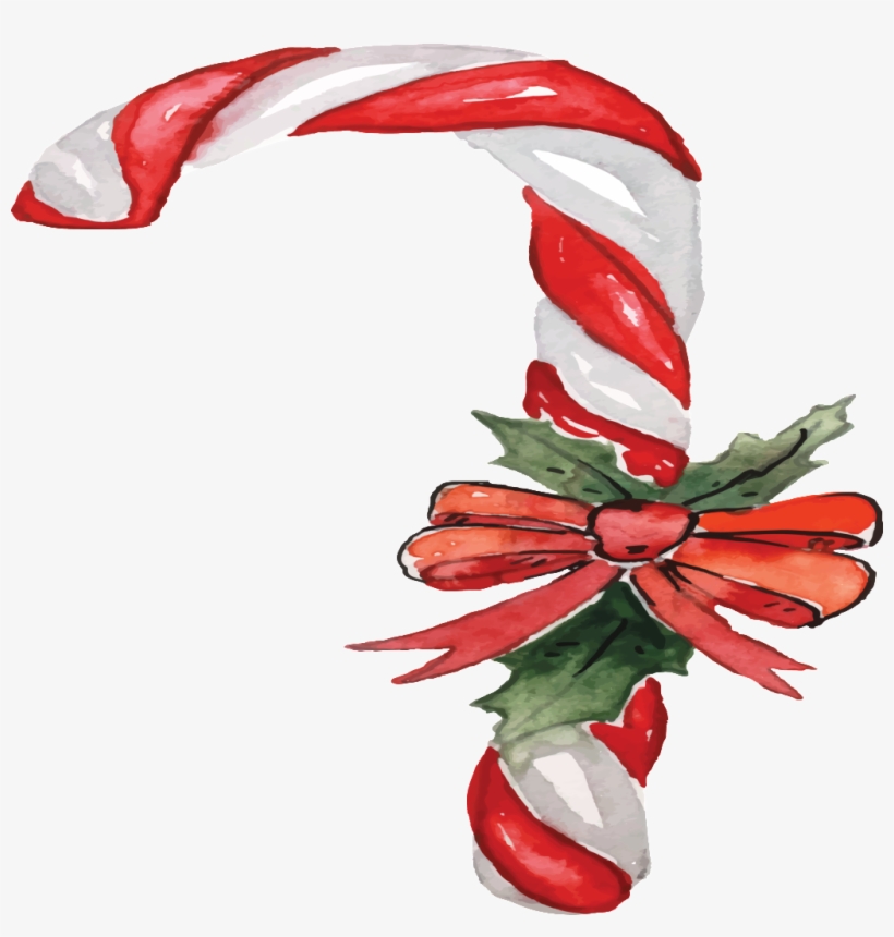 Hand Painted Watercolor Christmas Crutches Transparent - Christmas Day, transparent png