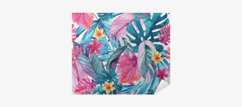 Watercolor Exotic Leaves And Flowers Background - Watercolor Tropical Background Exotc, transparent png