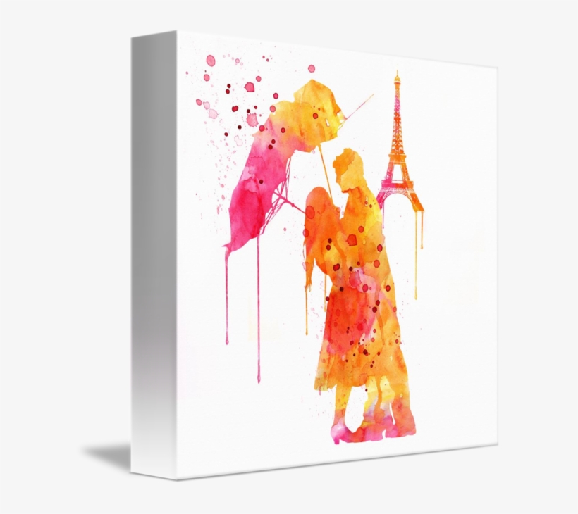 "watercolor Love Couple In Paris" By Marian - Watercolor Painting, transparent png