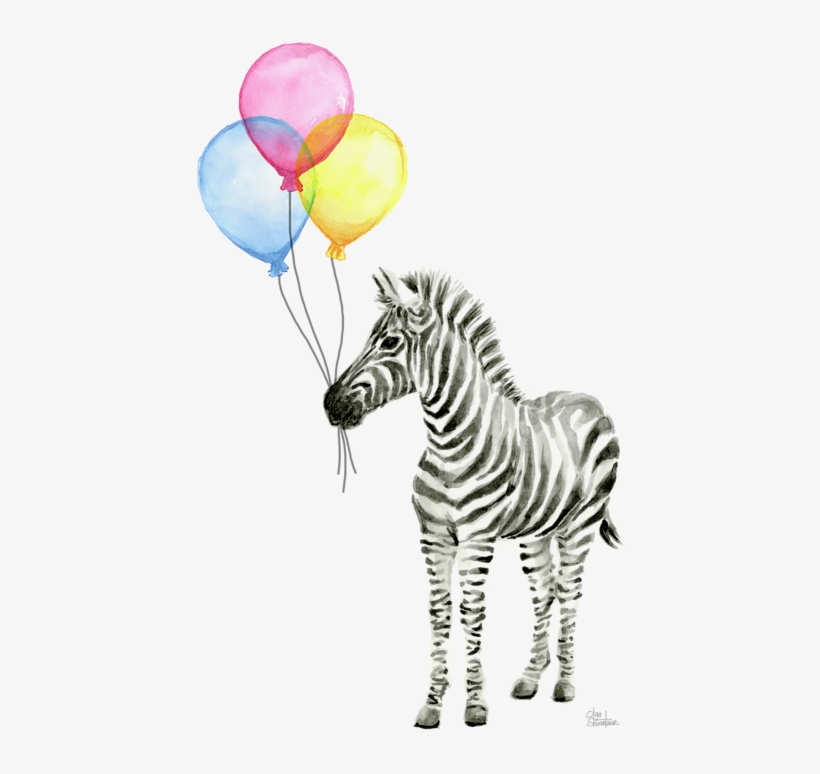 Zebra Watercolor With Balloons Onesie For Sale By Olga - Watercolor Animal With Balloon, transparent png