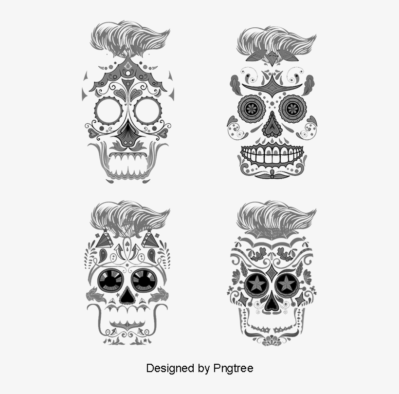 Vector Painted Mustache Skull, Vector, Hand Painted, - Sugar Skull Wall Calendar, transparent png