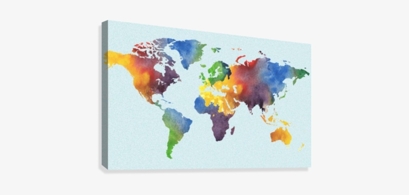 Bright Watercolor Map Of The World Canvas Print - World Map Watercolor Painting, transparent png