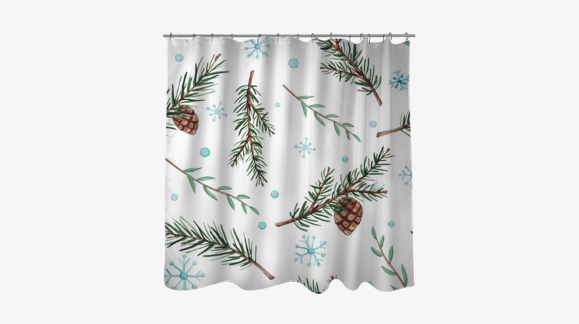 Seamless Pattern Of Watercolor Fir Branches And Snow - Curtain, transparent png