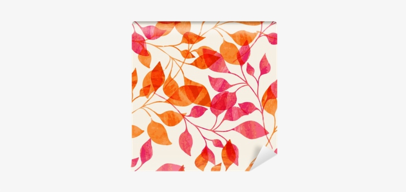 Watercolor Seamless Pattern With Pink And Orange Autumn - Orange Leaves Pattern, transparent png