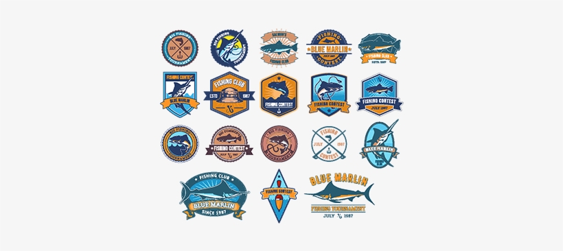 Set Of Vector Badges, Stickers On Catching Fish - 魚 エンブレム, transparent png