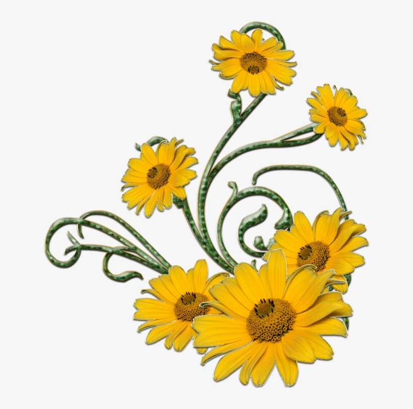 Yellow Flower And Green Swirls Png By Melissa-tm On - Green And Yellow Flowers Png, transparent png