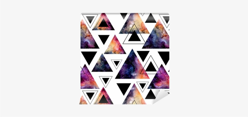 Seamless Pattern Of Watercolor Triangles And Galaxy - Watercolor Galaxy Triangle, transparent png
