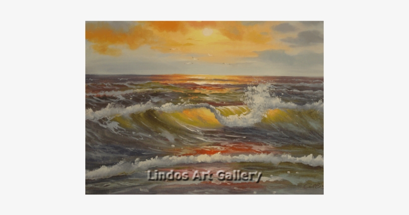 Seascape Waves And Sun Oil Painting - Oil Painting, transparent png