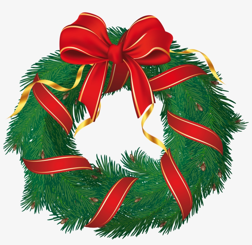 Christmas Wreath With Red Bow Png Clipart, transparent png