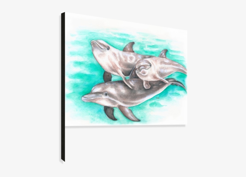 Dolphin Pod Teal Watercolor Impression Sur Toile - Watercolor Painting, transparent png