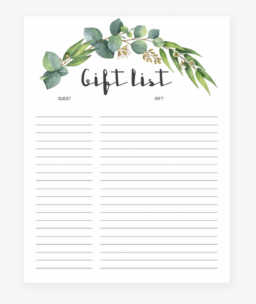 Printable Gift Tracker With Watercolor Green Leaves - Watercolor Green Leaf Png, transparent png