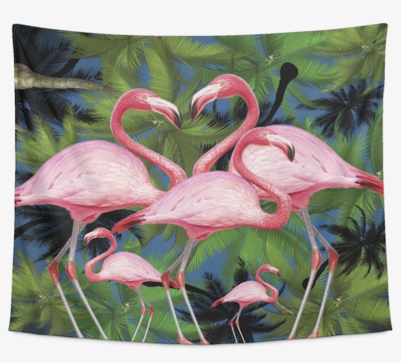 Flamingo Palm Trees Tapestry - Giclee Painting: Ashkenazi's Sumer Time 4, 41x41cm., transparent png
