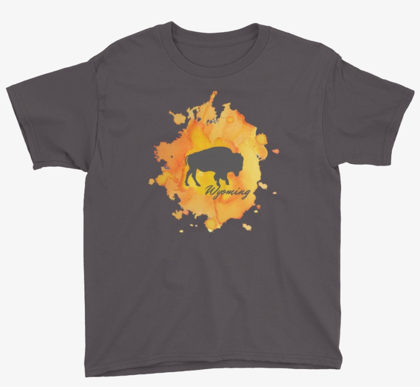 Wyoming Watercolor Burst Bison - T-shirt, transparent png