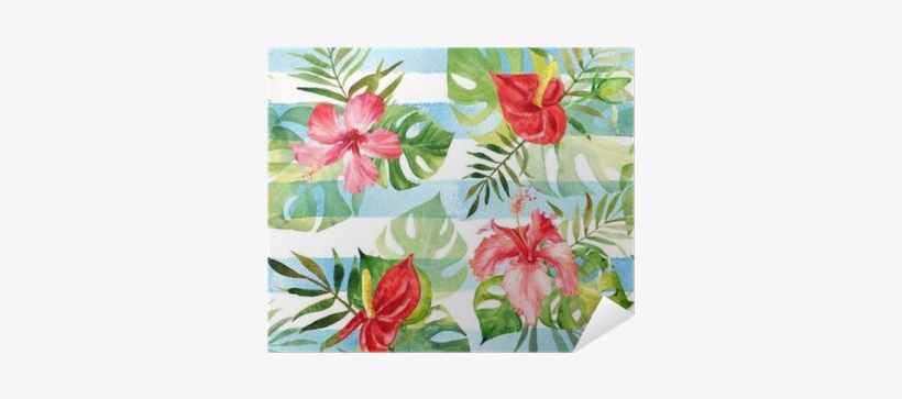 Seamless Pattern With Watercolor Tropical Flowers And - Printing, transparent png