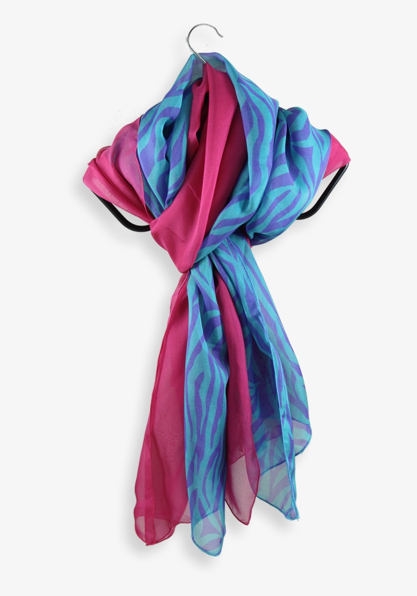Scarf Silk Printed Stripes Turquoise Violet Uni Pink - Scarf, transparent png