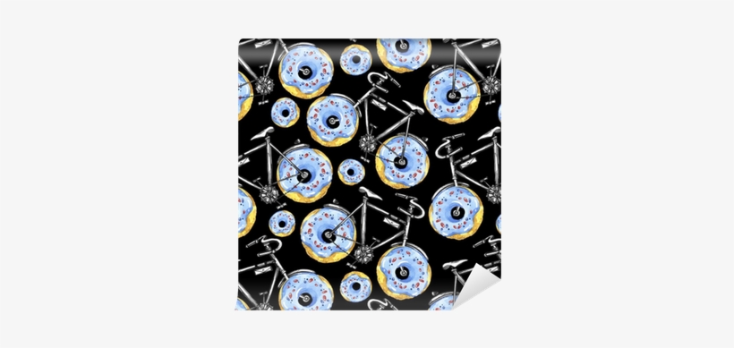 Watercolor Seamless Pattern Bicycles With Donuts Wheels - Bicycle, transparent png
