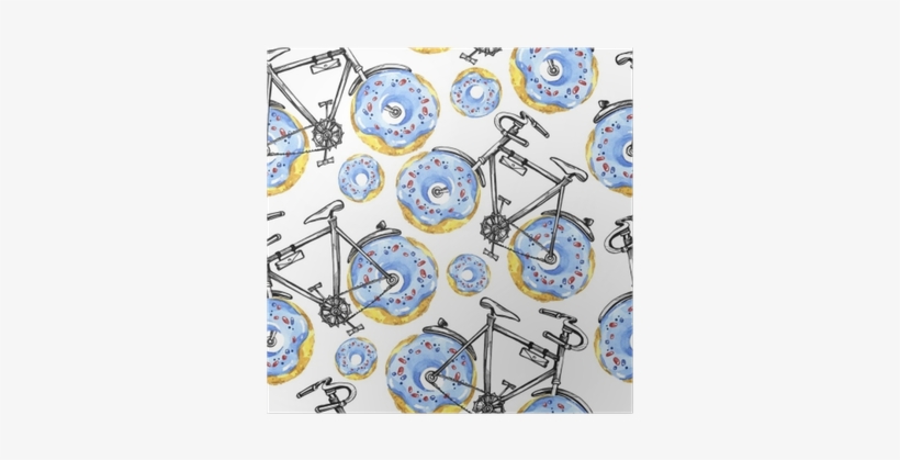 Watercolor Seamless Pattern Bicycles With Donuts Wheels - Bicycle, transparent png