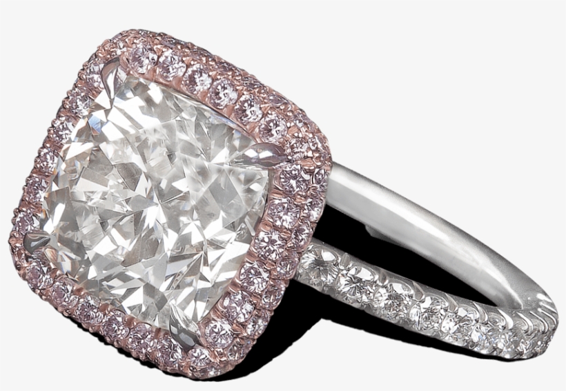 Ring Anastasia Multirow Halo Pink Diamonds Curved Stems - Pink Pave Halo, transparent png