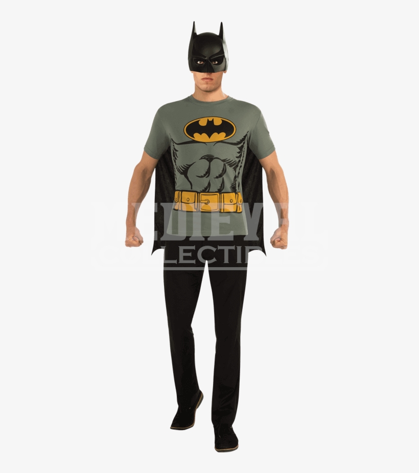 Adult Batman Grey Cape T-shirt With Mask - Batman T Shirts Costume, transparent png