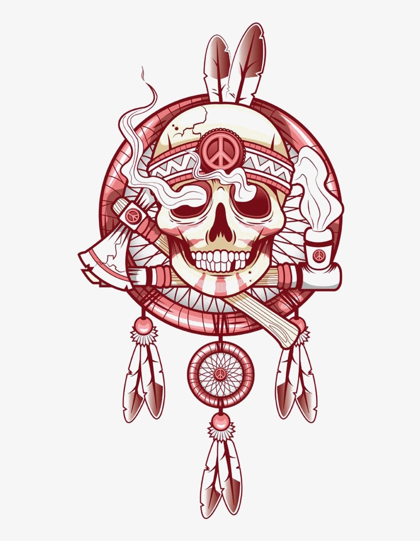 Tattoo Art Skull T-shirt Indian Drawing Clipart - Dream Catcher Drawing With Skull, transparent png