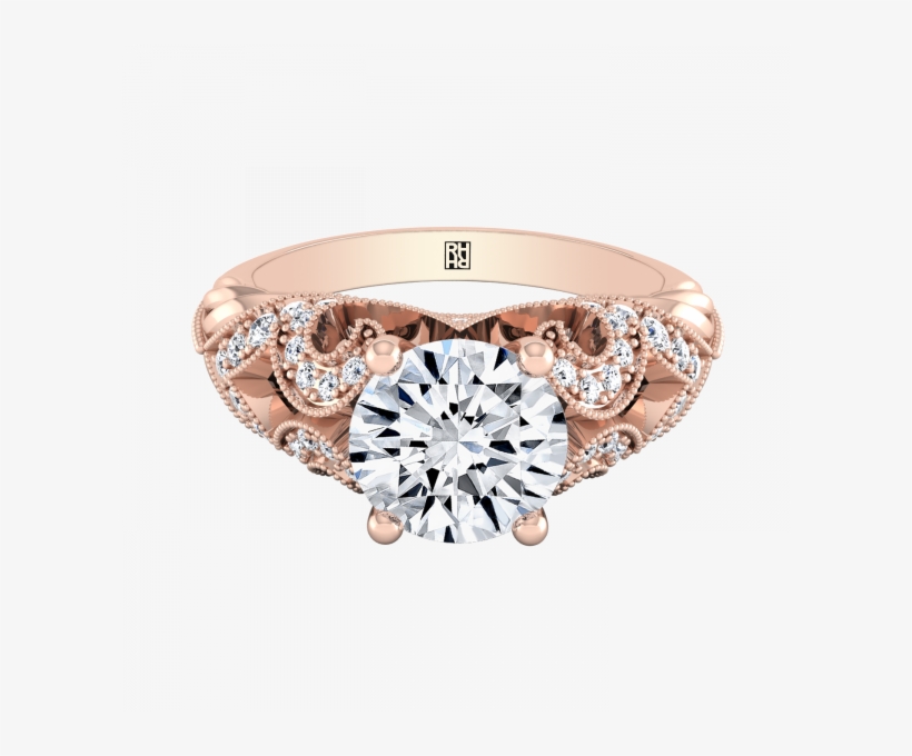 Diamond Engagement Ring With Scroll Work And Beading - Engagement Ring, transparent png