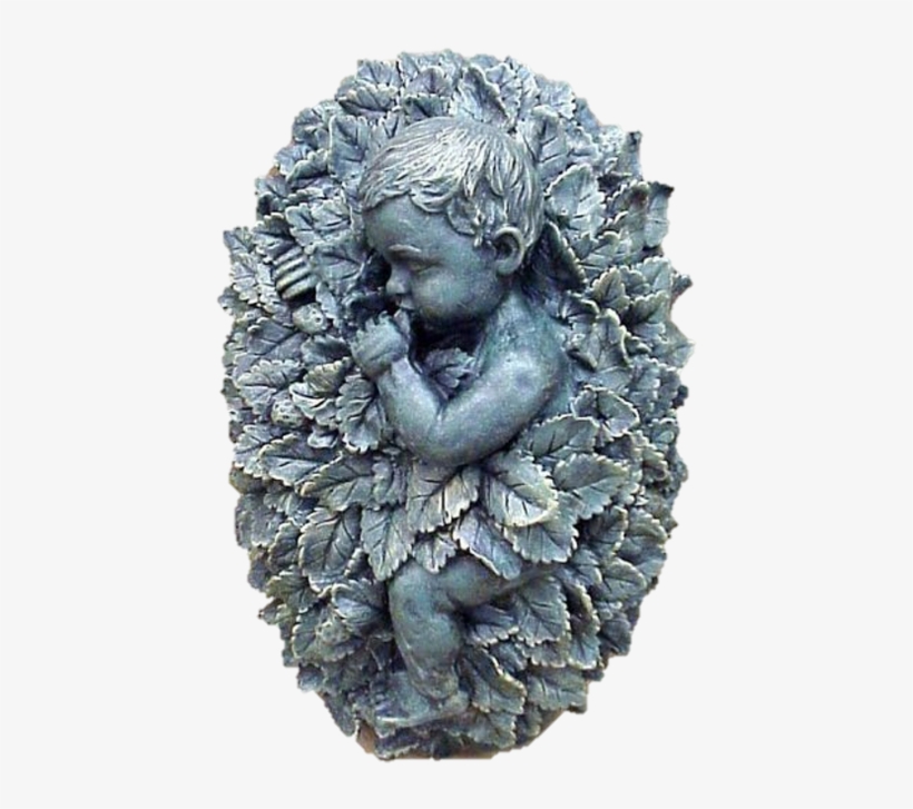 Thumb Sucker Cherub Covered With Leaves Plaque Material - Statue, transparent png