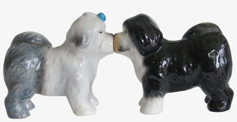 Vintage Kissing Old English Sheepdog Shaker Set - Figurine, transparent png