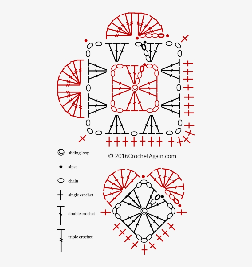 Crochet Granny Heart Diagram - Granny Square Heart Pattern, transparent png