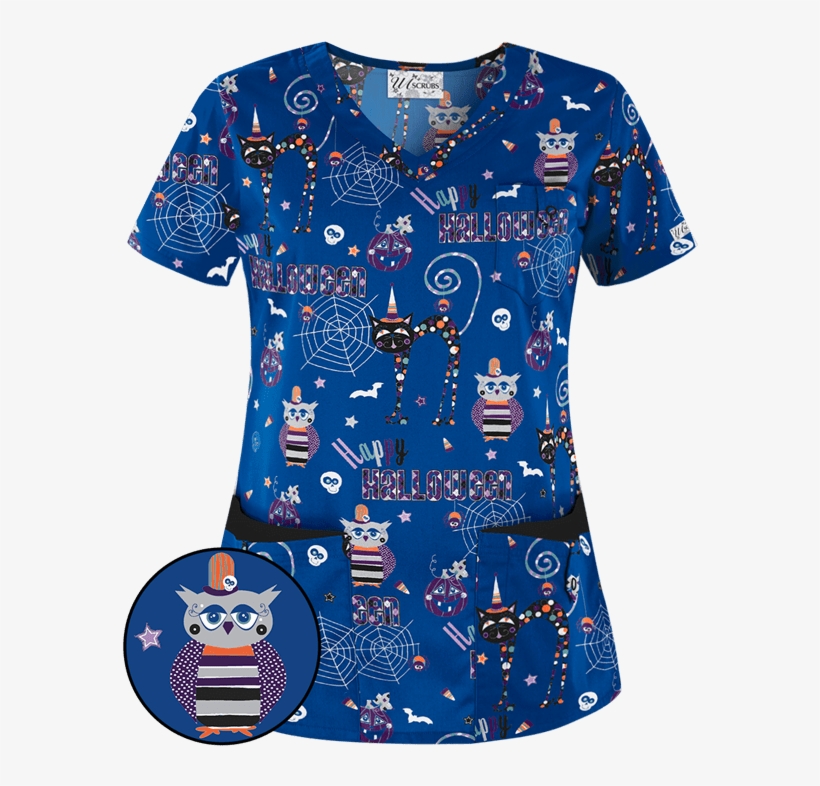 Ua638rhh - Ua Happy Halloween Royal Rounded V-neck Print Scrub, transparent png