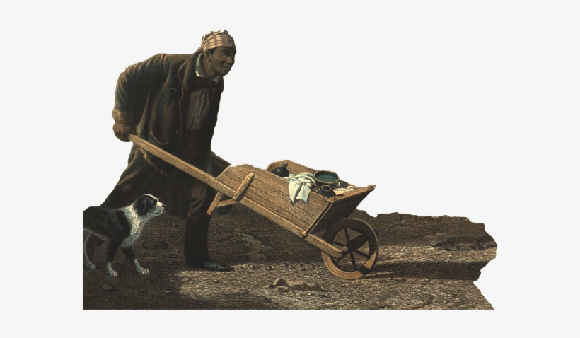A Black Man Shown Pushing A Wheelbarrow In An Engraving - Old Man Pushing A Wheelbarrow, transparent png