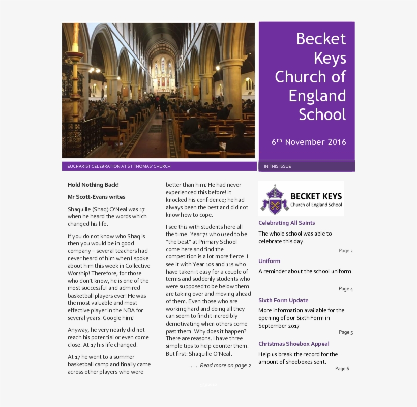 2016 11 06 - Becket Keys Church Of England School, transparent png