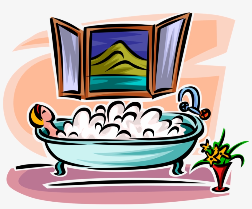 Vector Illustration Of Woman In Bathroom Enjoys Relaxing, transparent png